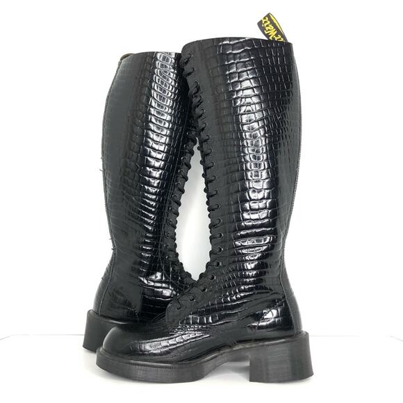 NEW Vintage Dr Martens Croc Patent Leather Knee High Square Toe Heeled Boots 7 - Picture 4 of 14